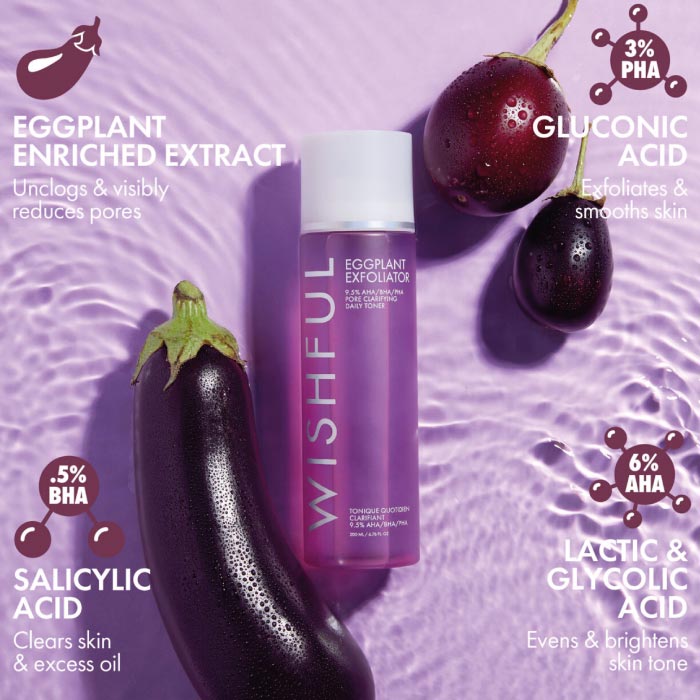 HUDA BEAUTY WISHFUL EGGPLANT EXFOLIATOR: 9.5% AHA, BHA & PHA PORE CLARIFYING DAILY TONER