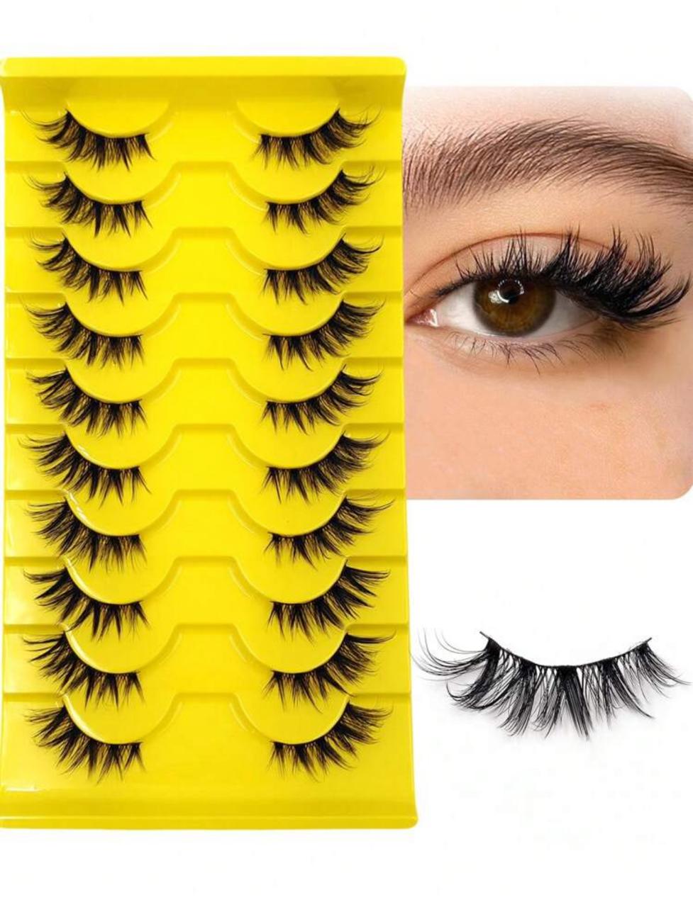 HALF LASHES 10 PAIRS NATURAL CROSS STYLE EYE TAIL ELONGATION