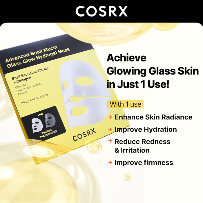 COSR-X ADVANCED SNAIL MUCIN GLASS GLOW HYDROGEL X3 MASKS