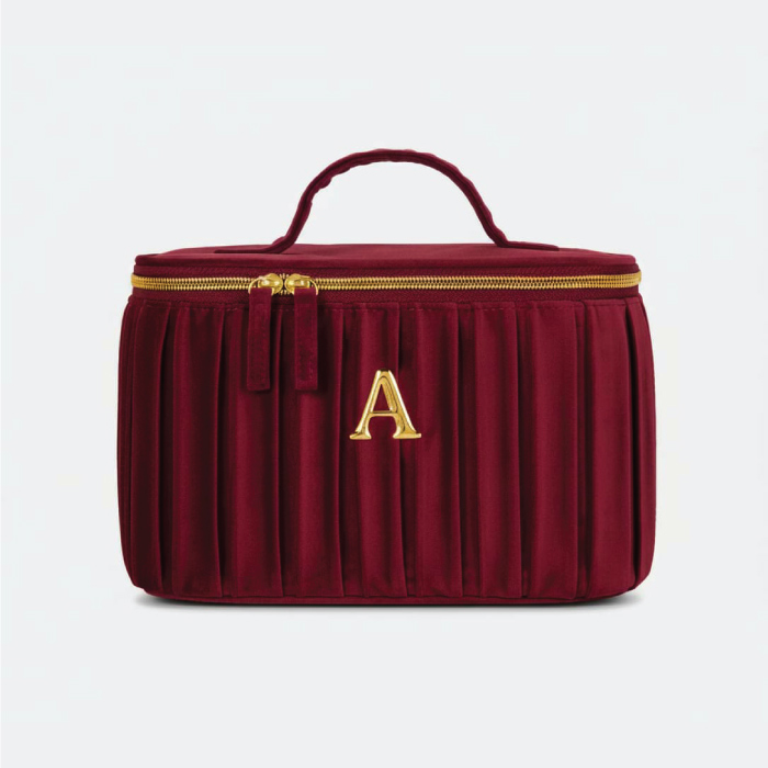 VELVET BURGUNDY MAKEUP BAG-LARGE