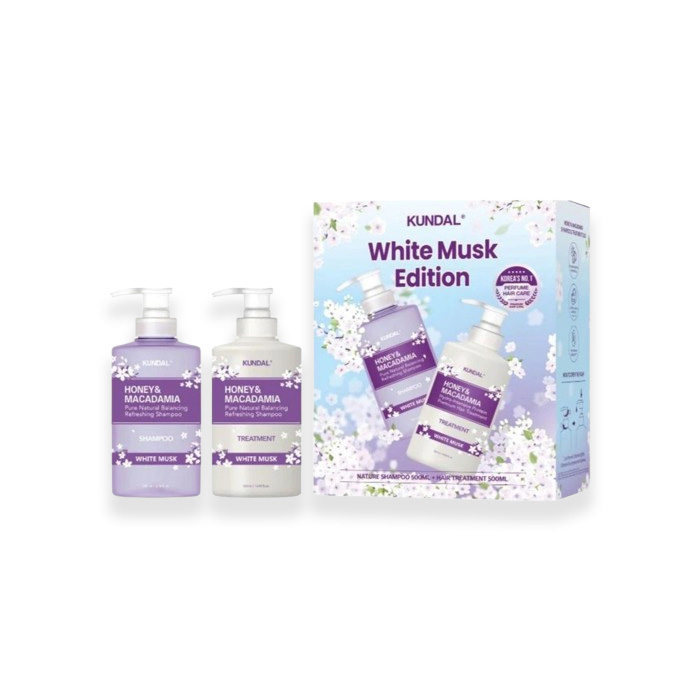 KUNDAL HONEY & MACADAMIA WHITE MUSK EDITION ( SHAMPOO + TREATMENT) 500ML SET