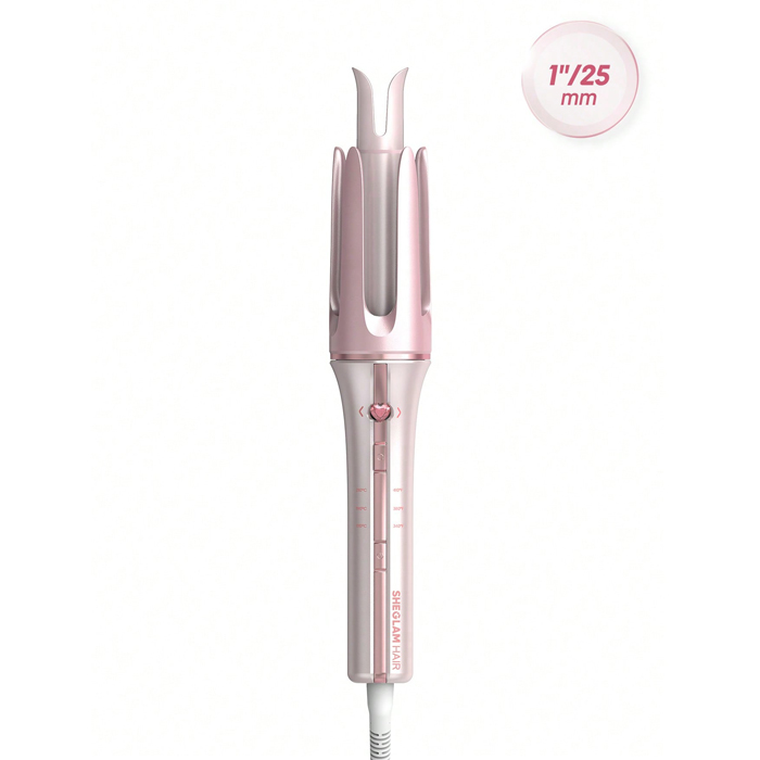 SHEGLAM HAIR CUPID'S CHARM ONE-TOUCH INSTANT CURLER, PINK AUTOMATIC CURLING IRON 25MM UK PLUG