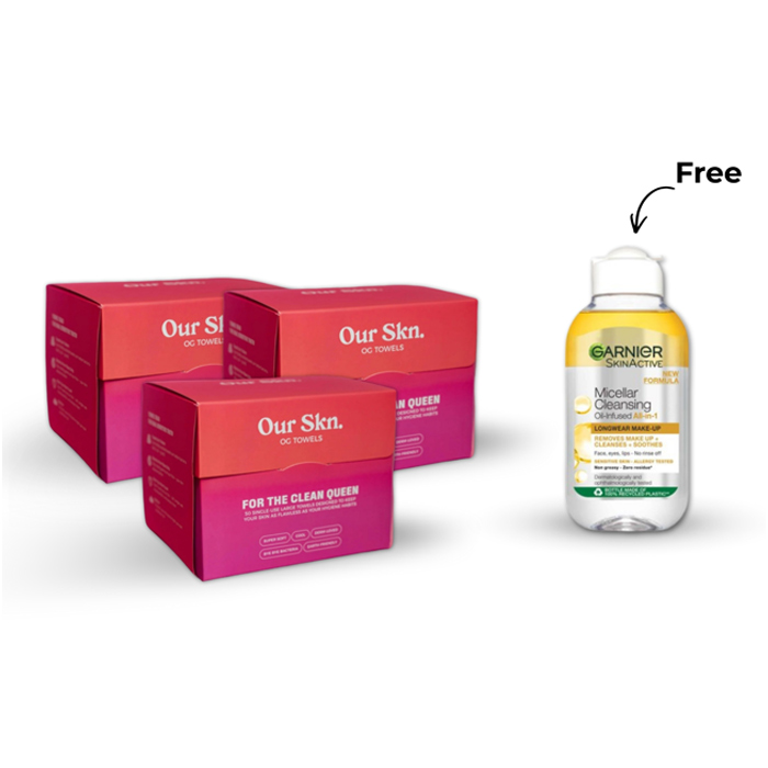 OUR SKN OG TOWELS BUNDLE FREE GARNIER MICELLAR WATER