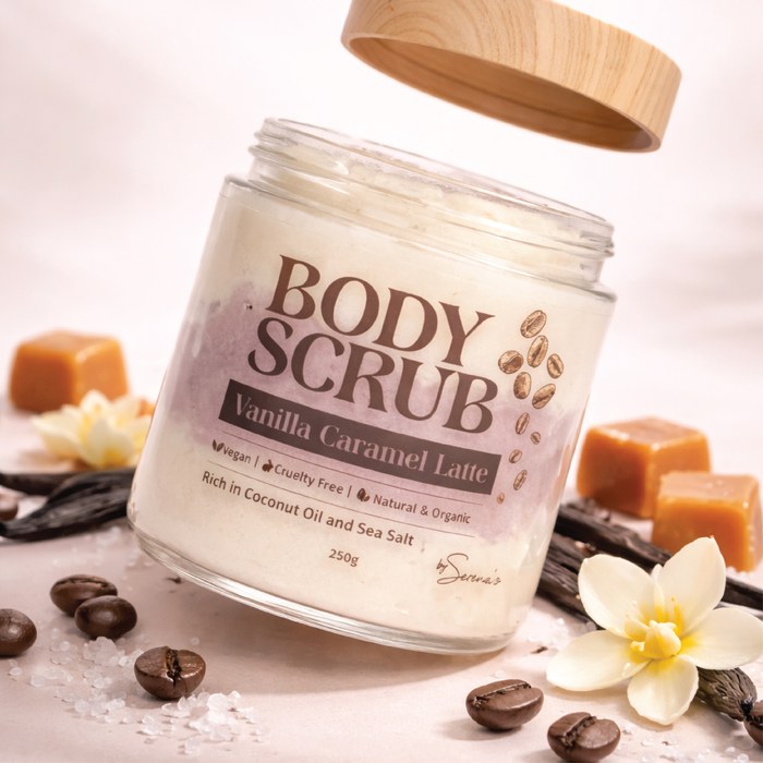 SERENA'S BODYLINE VANILLA CARAMEL LATTE SCRUB JAR