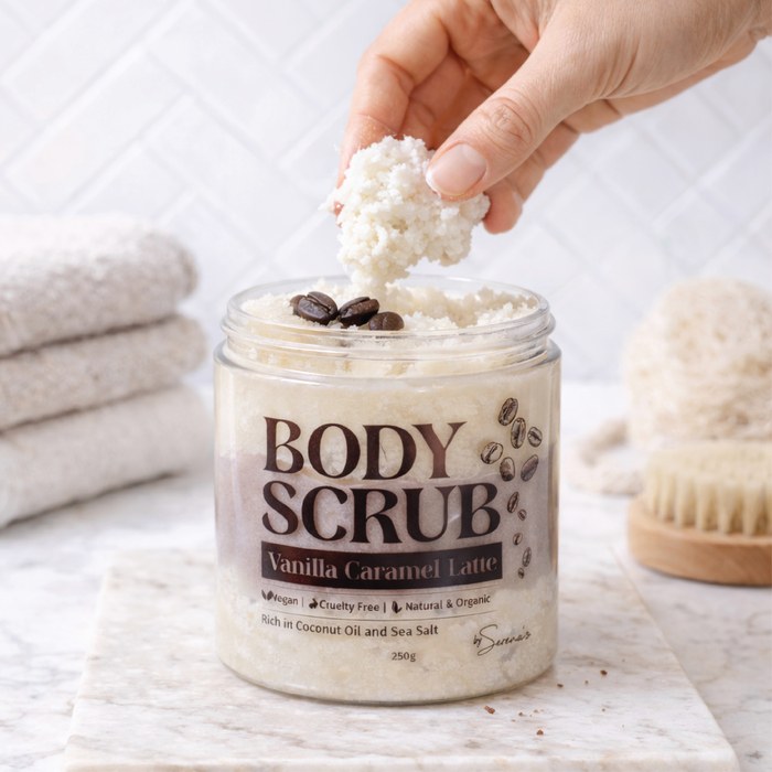 SERENA'S BODYLINE VANILLA CARAMEL LATTE SCRUB JAR
