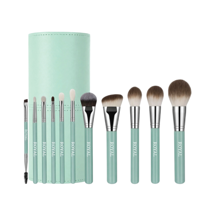 ROYAL COSMETICS MINT 11 PIECE BRUSH SET WITH HOLDER