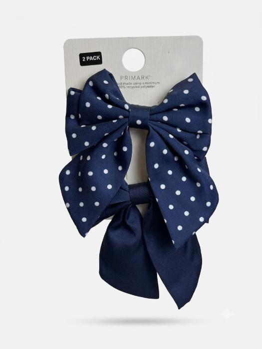 PRIMARK 2 PACK HAIR BOW NAVY & WHITE